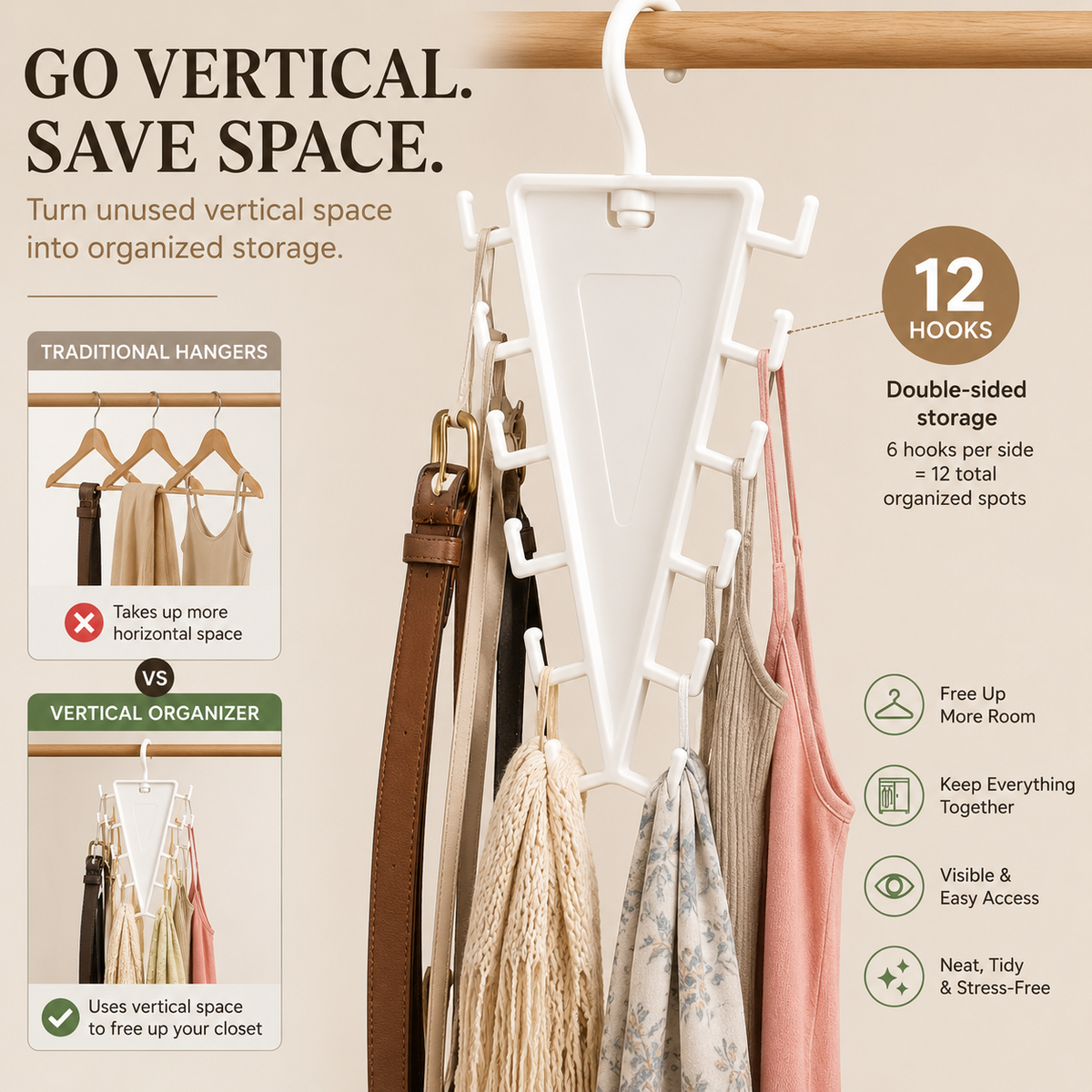 ๐ 12-Hook Rotating Closet Organizer โ Save Space & Keep Accessories Organized