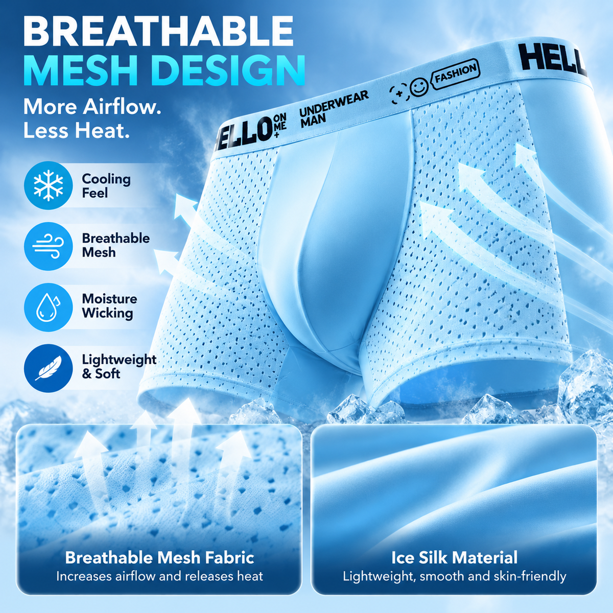 ๐ง Men's Ice Silk Cooling Boxer Briefs 6-Pack | Breathable Mesh Comfort Underwear