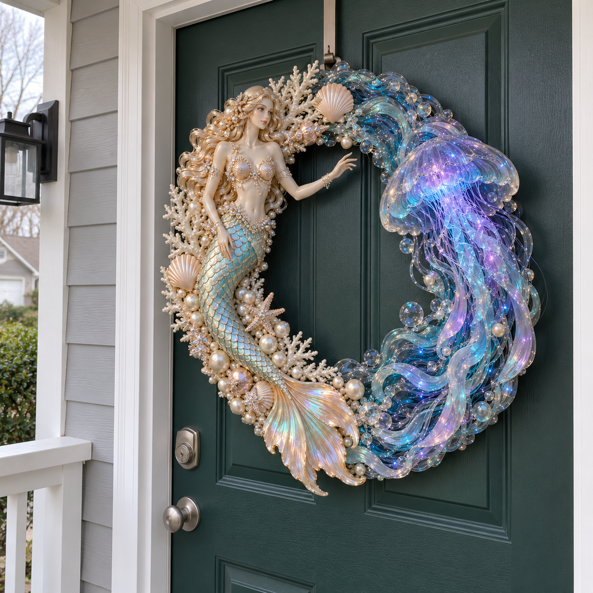 ๐ Ocean Enchantment โ Lighted Mermaid & Jellyfish Wreath