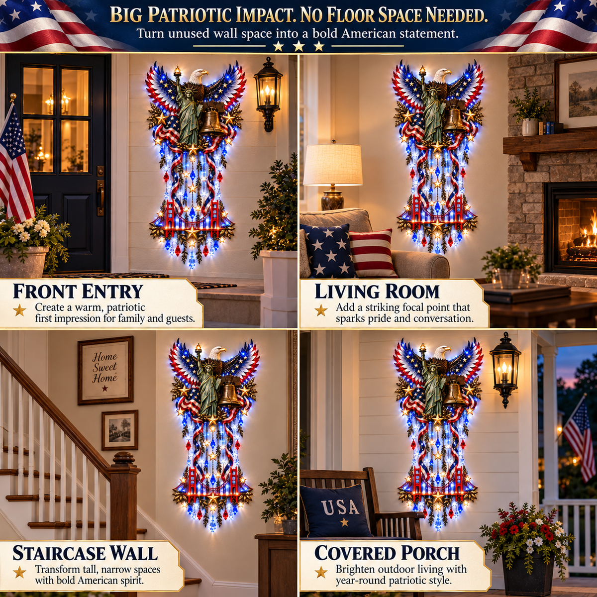 ๐บ๐ธ American Pride LED Cascade Wall Light โ Eagle, Liberty & Stars โจ