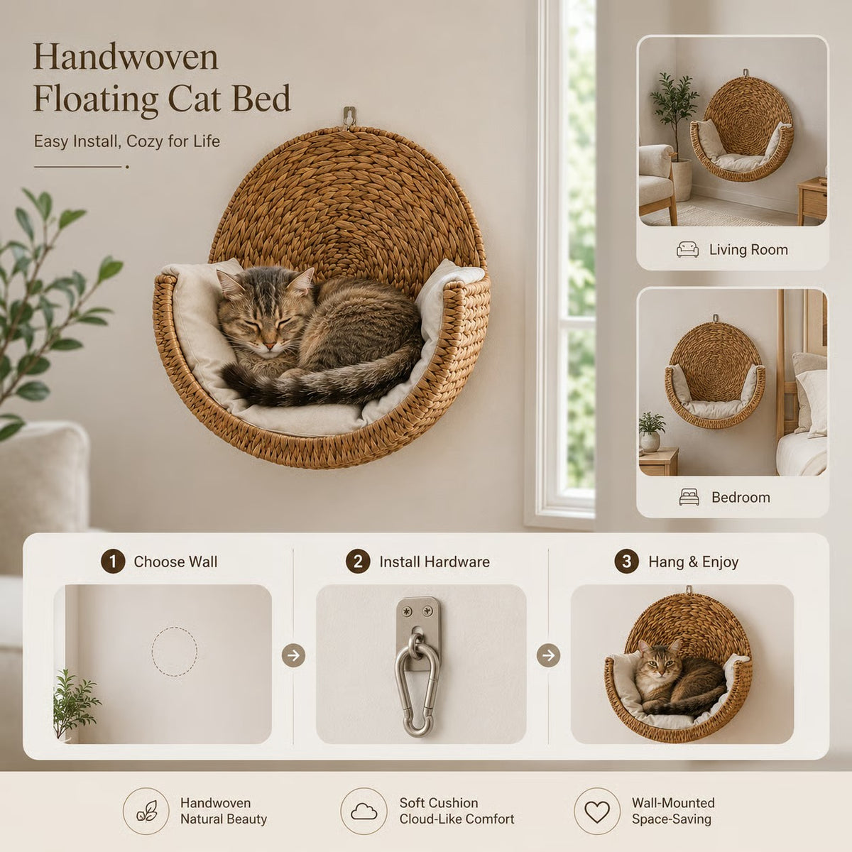 ๐ฑ Purrfectly Cozy Handwoven Hanging Cat Bed