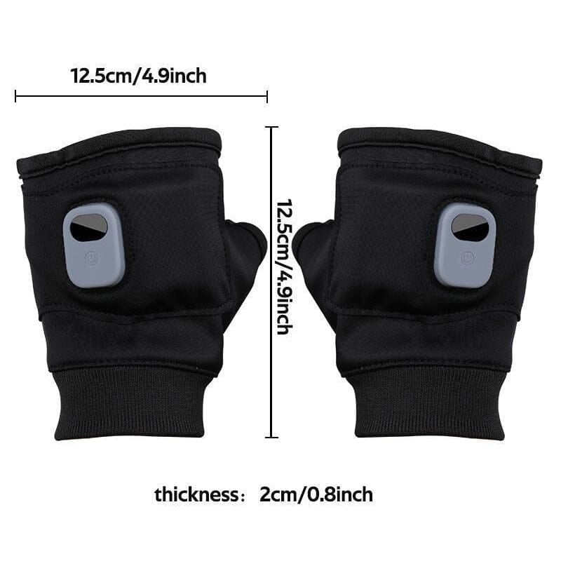 Black fingerless gloves with size diagram