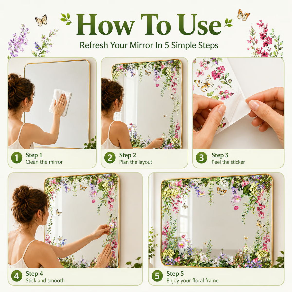 Floral Butterfly Mirror Decoration Stickers