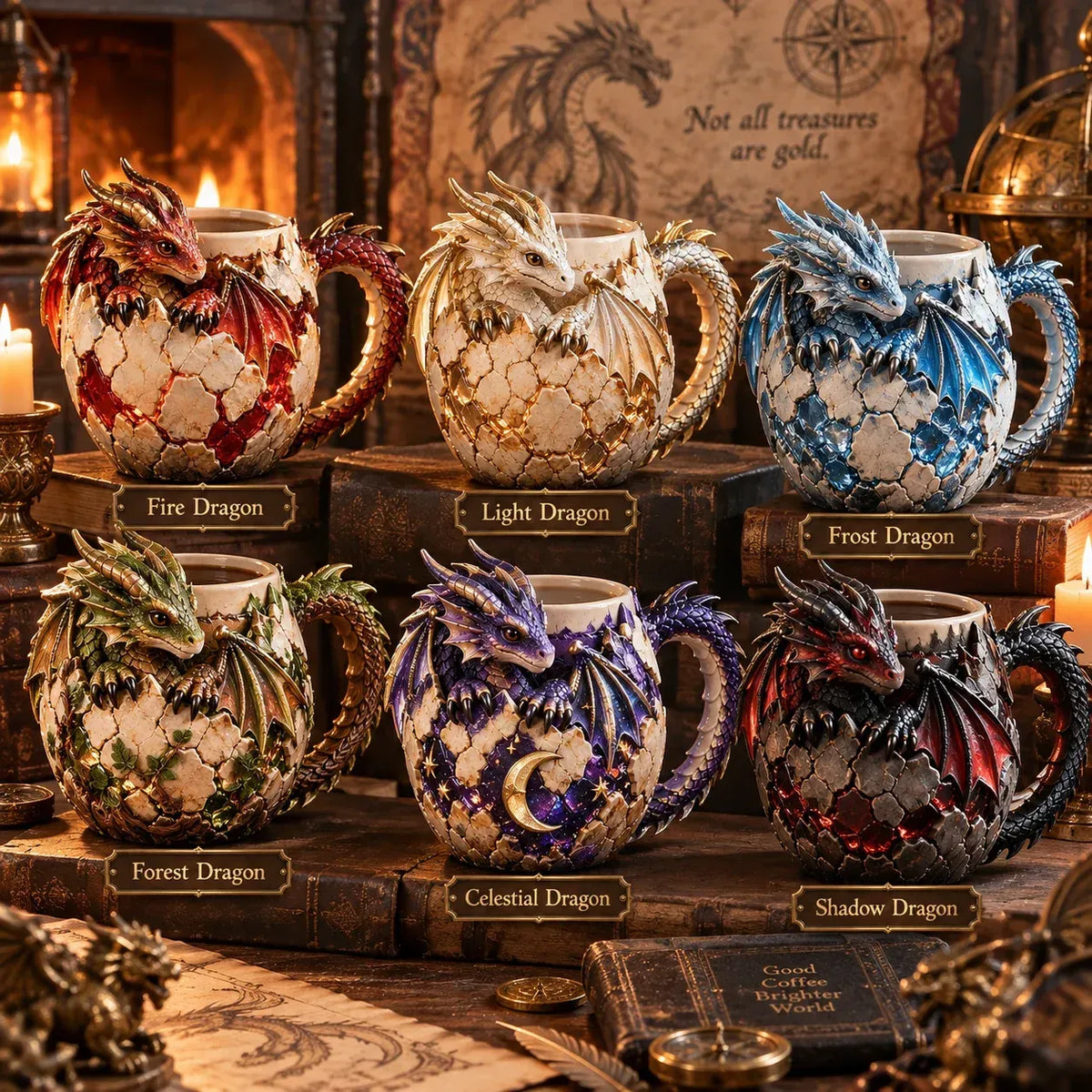โณ Last Day 50% OFF โ ๐ Dragonbound RealmsTM Sculpted Dragon Mug Collection | 6 Fantasy Realm Designs with Raised 3D Dragon Details โ