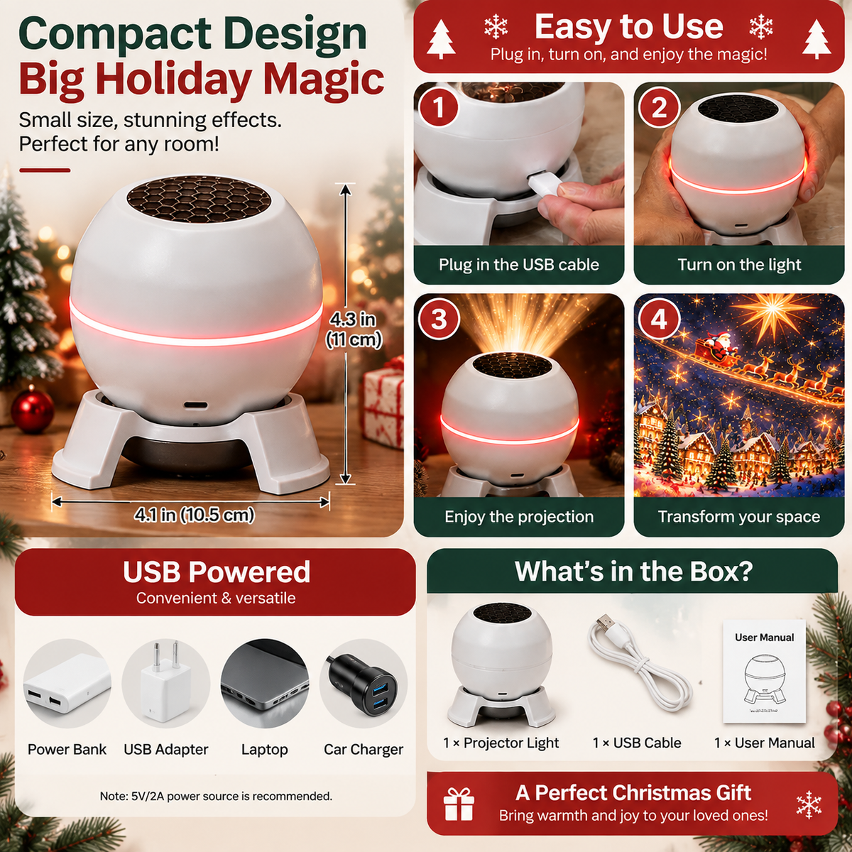 ๐ฅ LAST DAY 50% OFF โ ๐ Magical Christmas Projection Night Light โ Transform Any Room Into A Holiday Wonderland