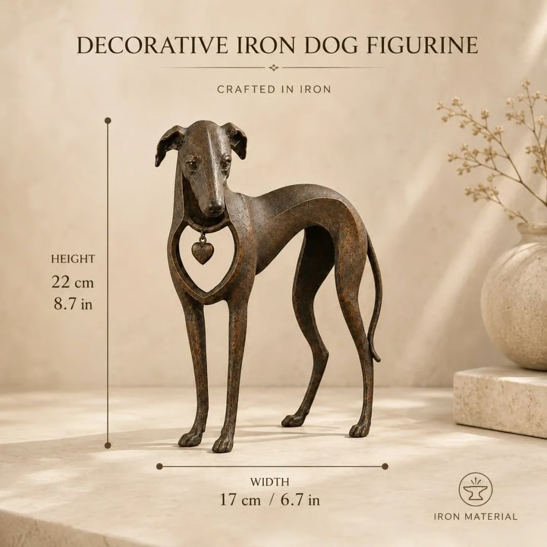 Heritage Heart Sighthound Sculpture – Vintage Iron Dog Accent for Timeless Interiors