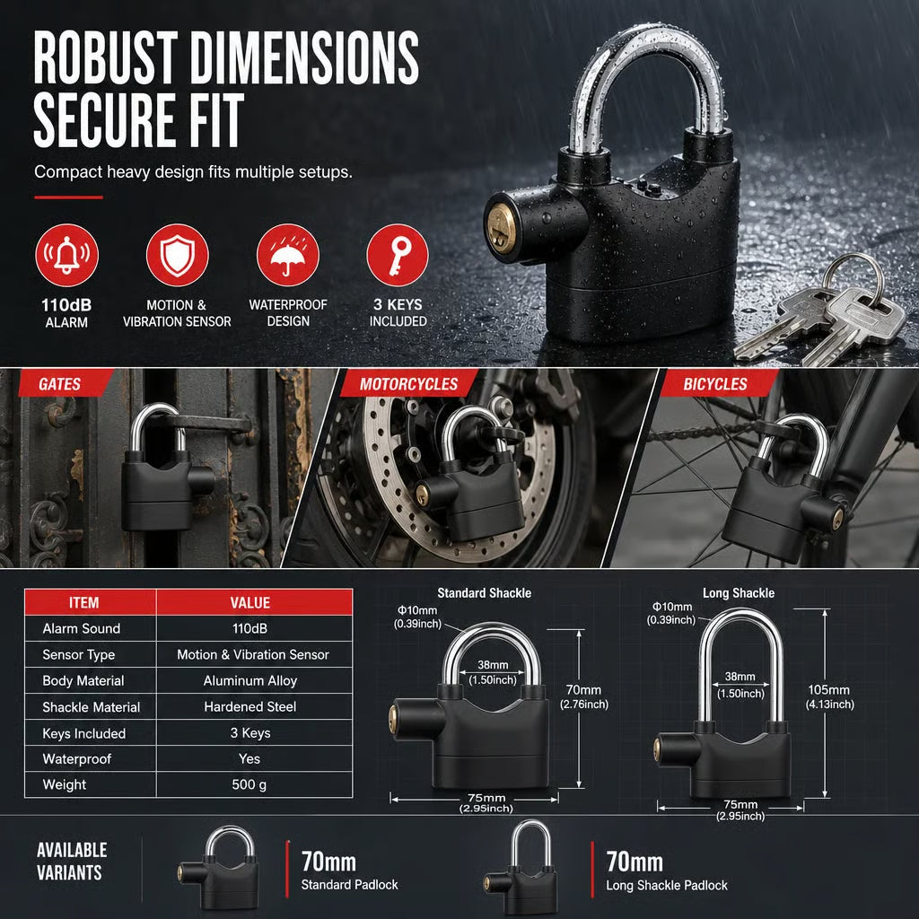 🚨🔒 Heavy-Duty Alarm Security Lock – Aluminum Alloy Anti-Theft Protection for Gates, Bikes & Storage