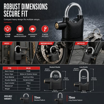 🚨🔒 Heavy-Duty Alarm Security Lock – Aluminum Alloy Anti-Theft Protection for Gates, Bikes & Storage