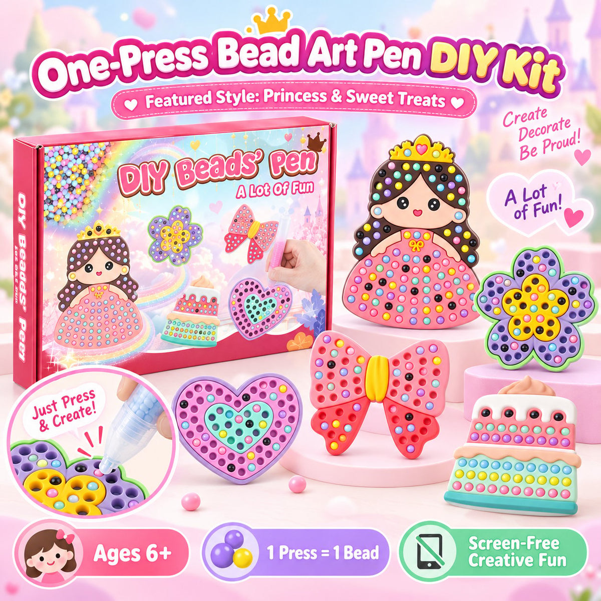 ✨ One-Press Bead Art Pen DIY Kit – 🎨 Creative Screen-Free Craft Set