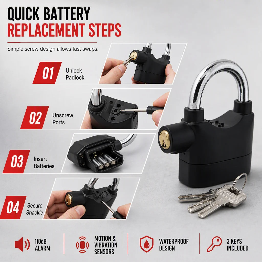 🚨🔒 Heavy-Duty Alarm Security Lock – Aluminum Alloy Anti-Theft Protection for Gates, Bikes & Storage