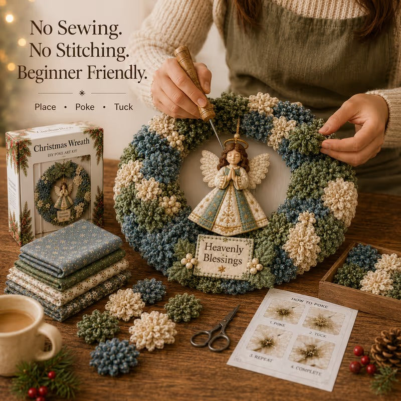 🎄 LAST DAY 50% OFF ✨ Make A Christmas Wreath You'll Be Proud To Display ❤ 3D Fabric Poke DIY Kit With Tutorial & Guide Included