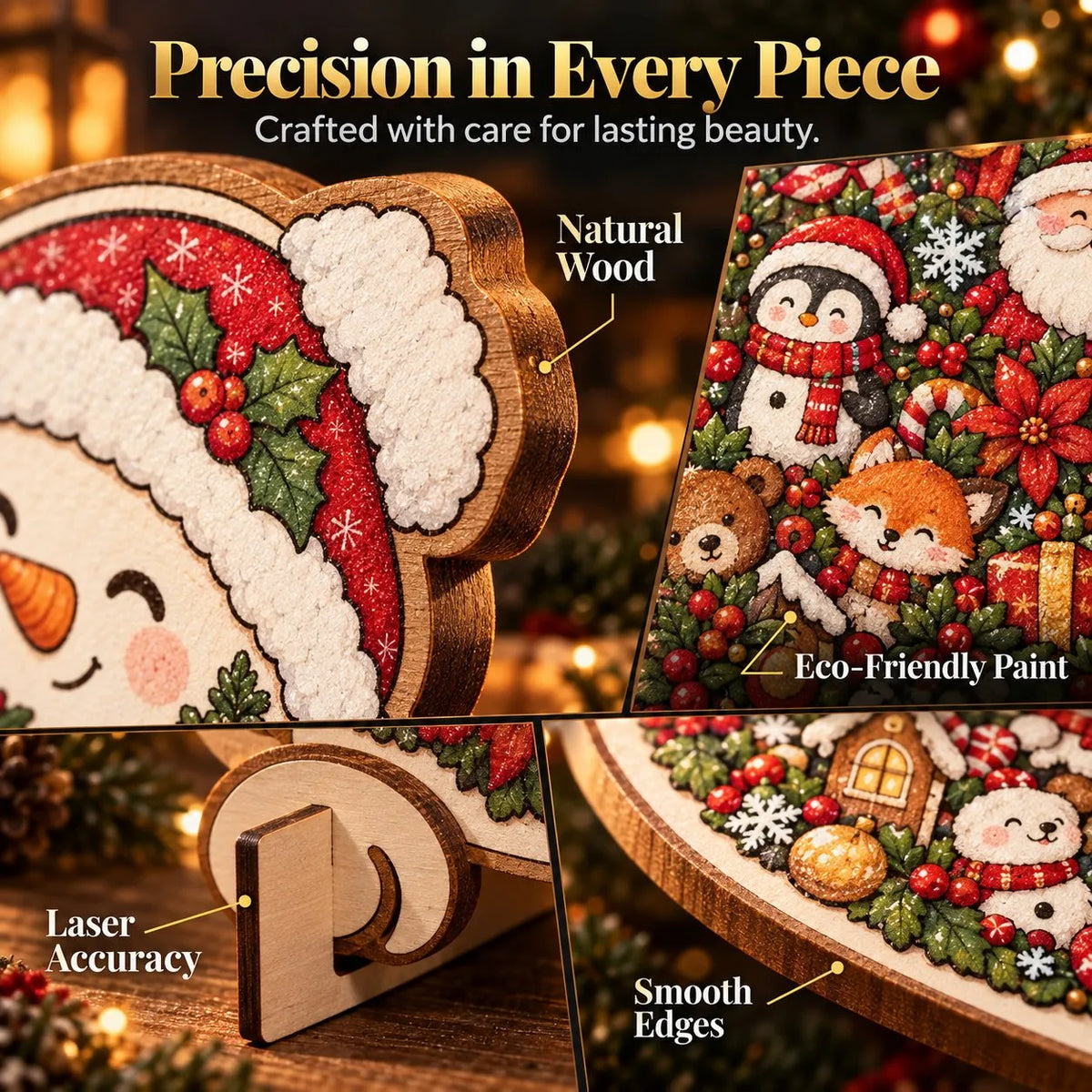 🎄 ✨ Intricate Christmas Keepsake Wooden Puzzle Ornaments – Artistic Festive Tabletop Décor