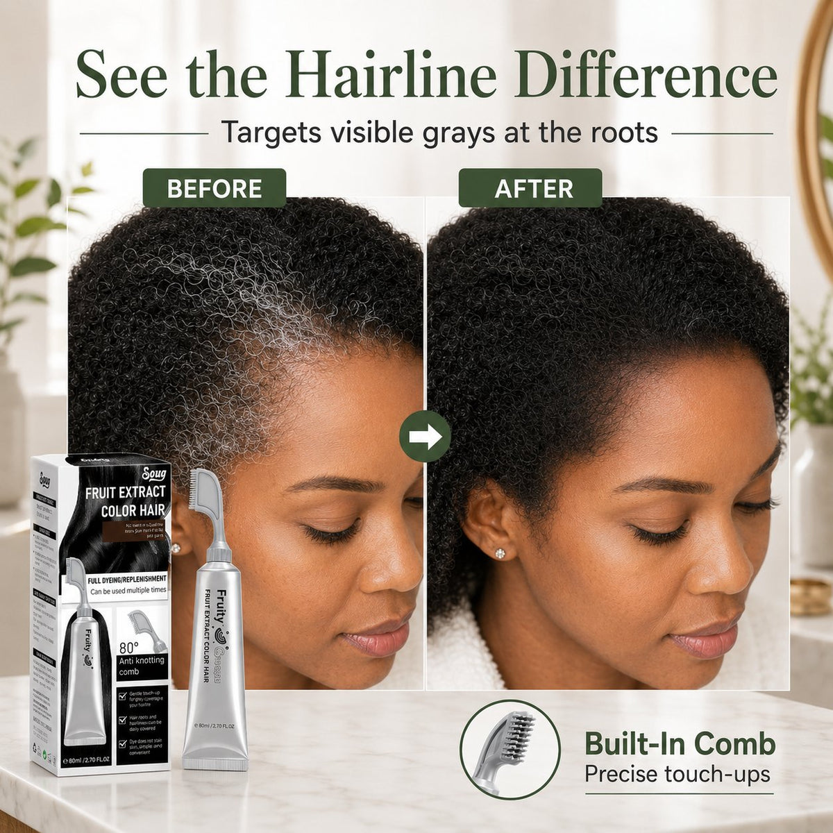 Hair Dye Comb for Fast Root Touch-Ups. Plant-Based. Scalp-Friendly