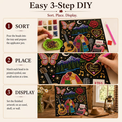🎤 Premium 3D Pearl Dolly Country Music Tribute Art Kit | Luxury Flocked Canvas with Scratch-Resistant Non-Fading plastic Pearls & Faceted Drills DIY Keepsake Decor 💎✨