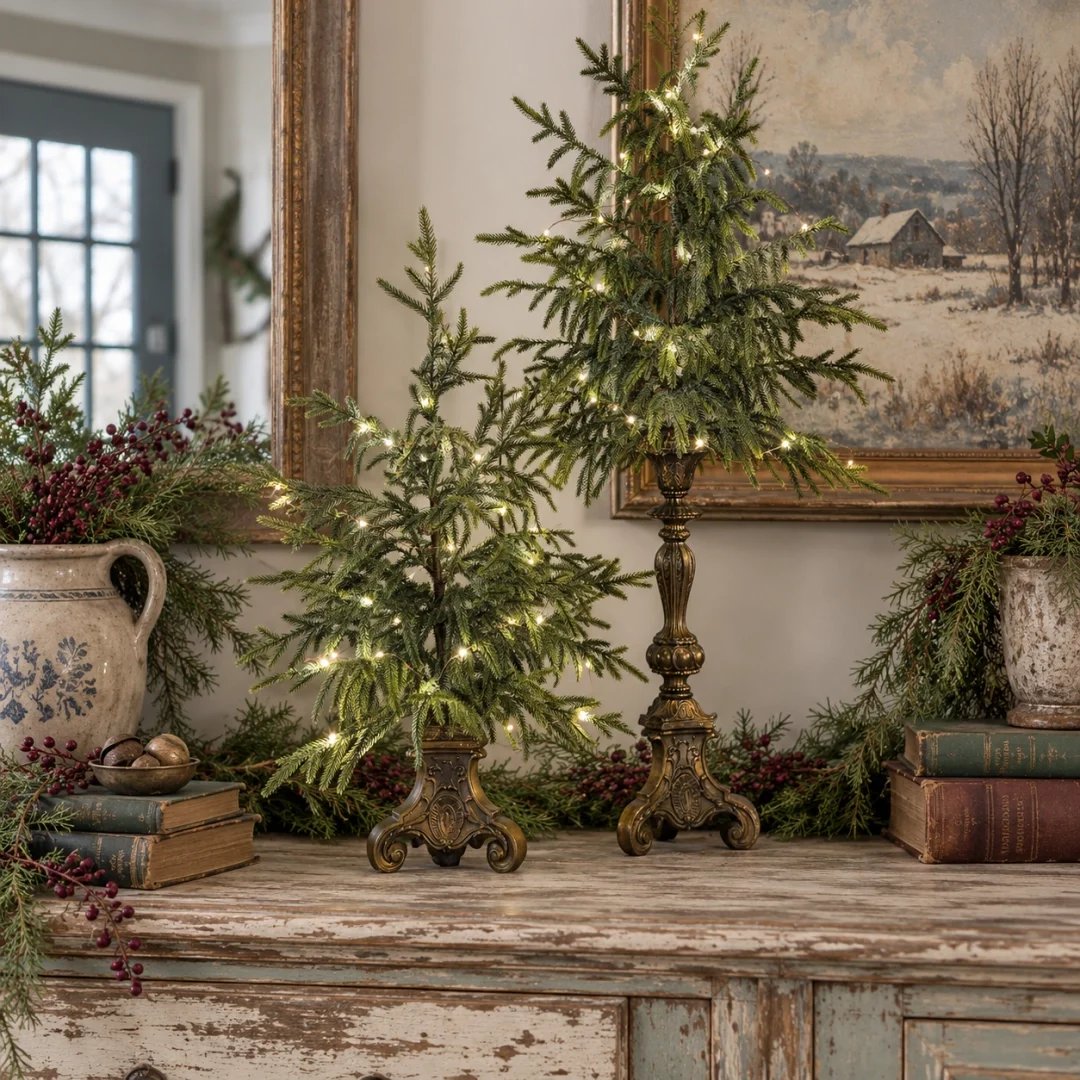 🎄🌲 Vintage Norfolk Pines with Warm White Lighting
