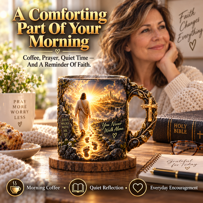 ✝️ Jesus Walks With Me™ – Heat-Reveal Faith Mug | You Are Never Alone