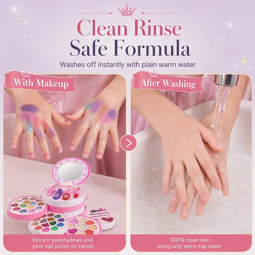 🎉49% OFF !! ⏰ Washable Princess Makeup Set – Non‑irritating, trays & portable case 🎀
