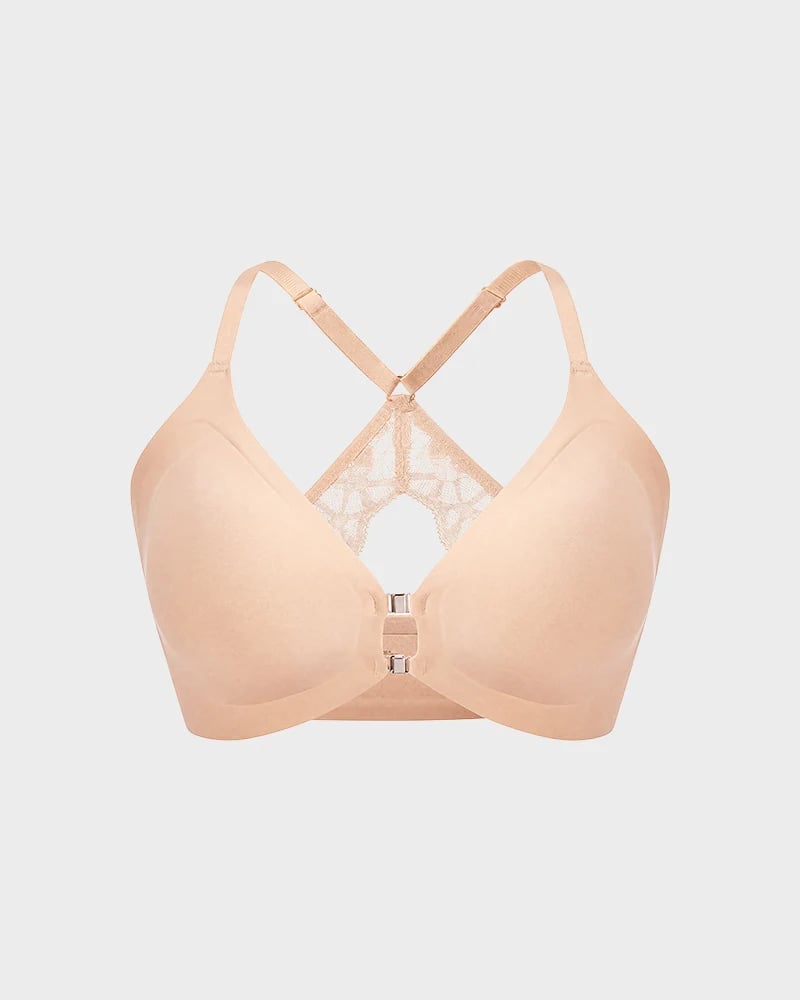 Magnetic Front-Closure Lace Racerback Bra