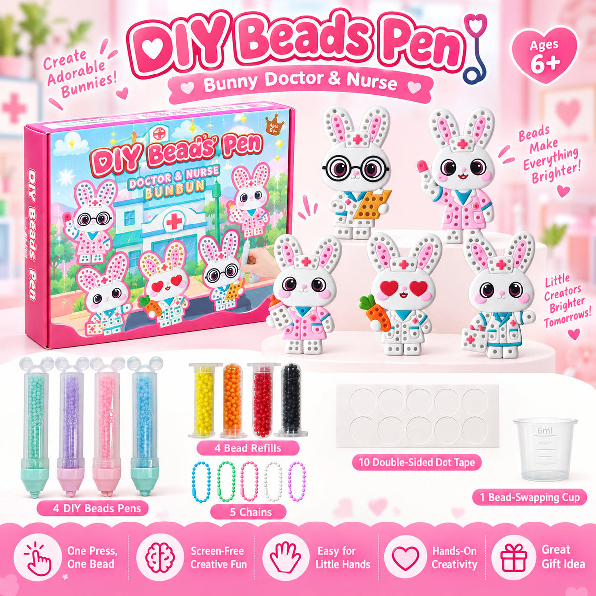 ✨ One-Press Bead Art Pen DIY Kit – 🎨 Creative Screen-Free Craft Set