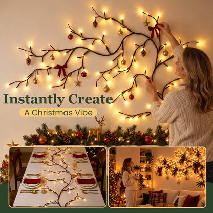 Woman decorating flexible LED branch lights for Christmas