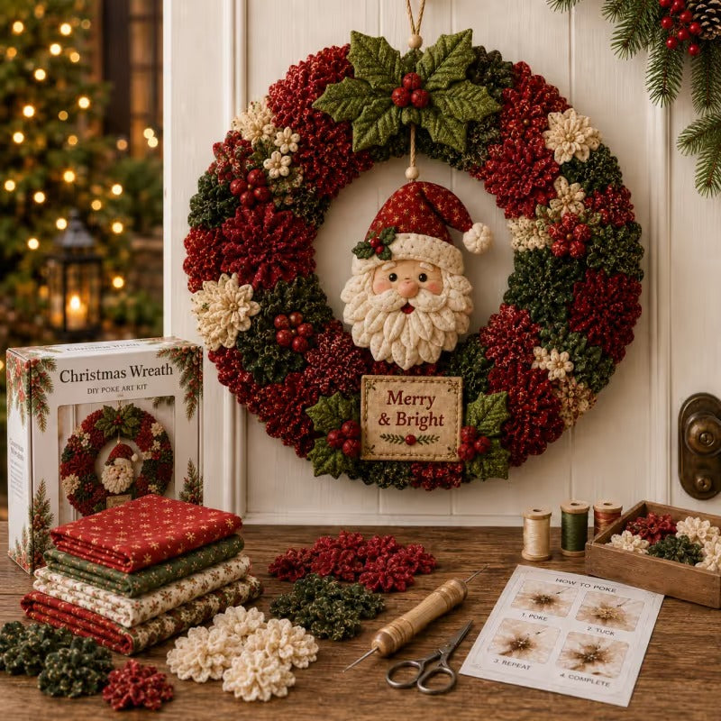 🎄 LAST DAY 50% OFF ✨ Make A Christmas Wreath You'll Be Proud To Display ❤ 3D Fabric Poke DIY Kit With Tutorial & Guide Included