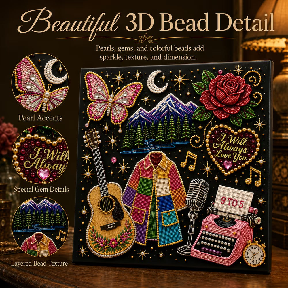 🎤 Premium 3D Pearl Dolly Country Music Tribute Art Kit | Luxury Flocked Canvas with Scratch-Resistant Non-Fading plastic Pearls & Faceted Drills DIY Keepsake Decor 💎✨