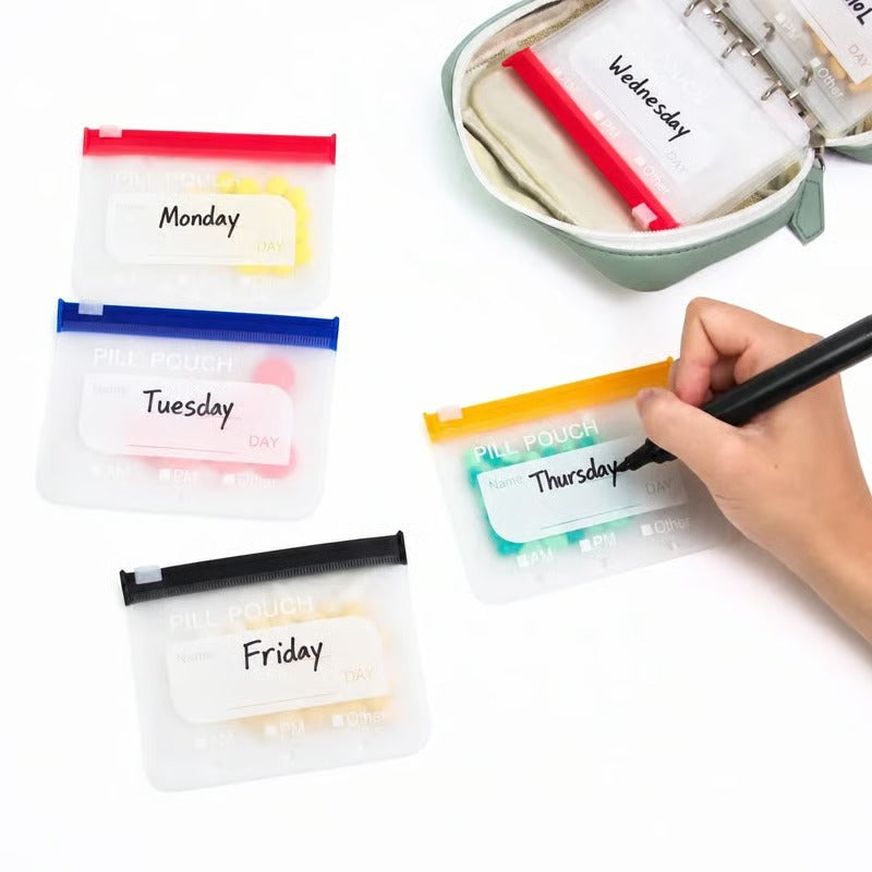 💊 14-Day Travel Pill Organizer Pouch – Reusable Writable Zip Sleeve Binder