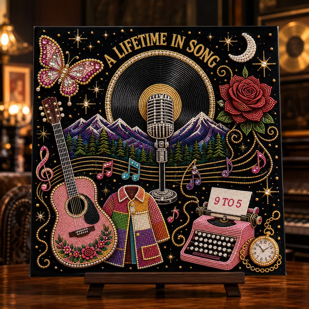 🎤 Premium 3D Pearl Dolly Country Music Tribute Art Kit | Luxury Flocked Canvas with Scratch-Resistant Non-Fading plastic Pearls & Faceted Drills DIY Keepsake Decor 💎✨