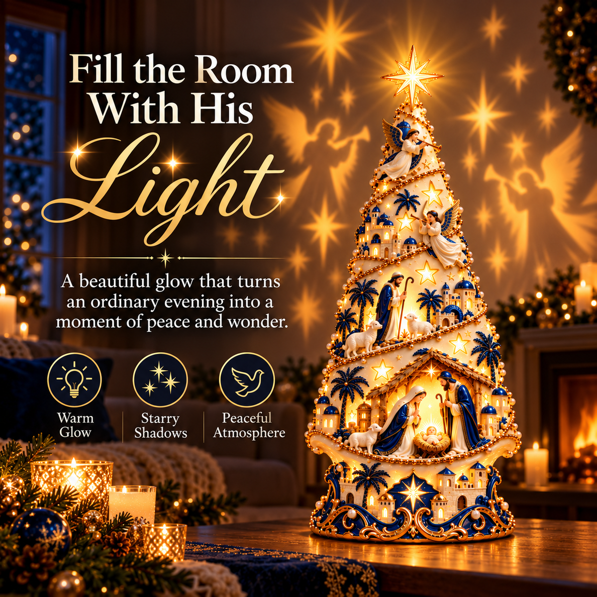Bethlehem Nativity Light-Up Christmas Tree – Jesus Shadow Projection Holiday Decor