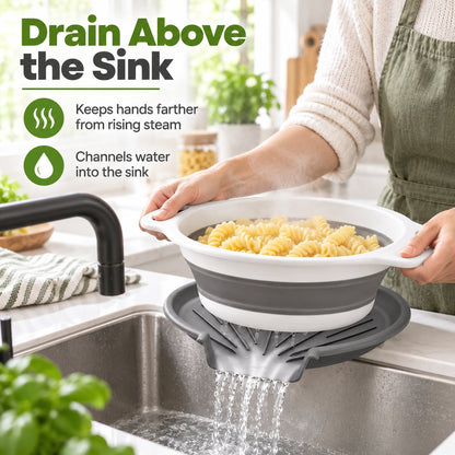 💧 3-Piece Collapsible Colander Set with Self-Draining Base – 3QT, 4QT & 5QT Space-Saving Kitchen Strainers