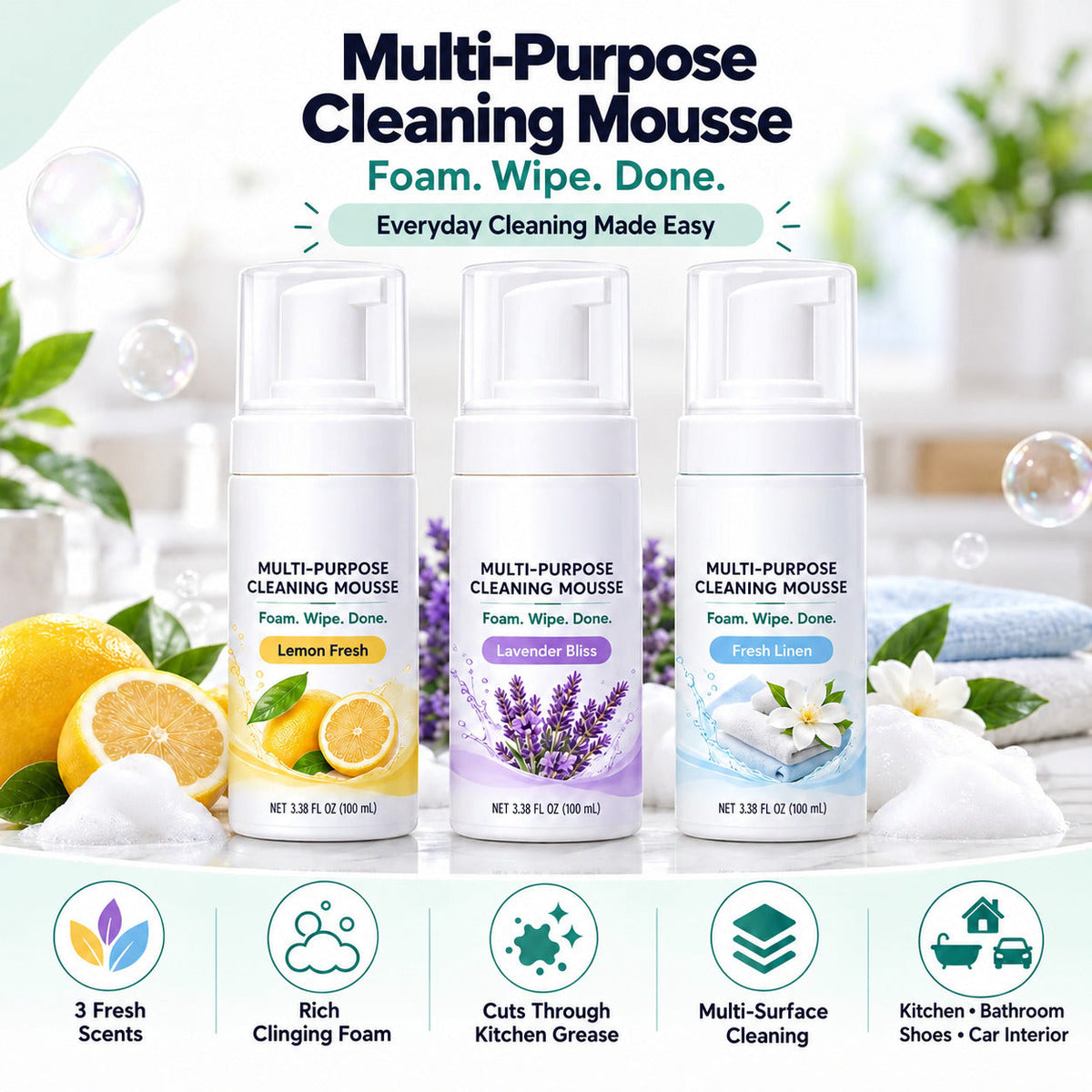 Multi-Purpose Cleaning Mousse | Powerful Foam for Everyday Messes