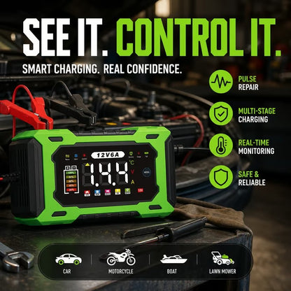 🔋 12V 6A Smart Car Battery Charger – Pulse Repair & Auto Maintenance | 50% OFF