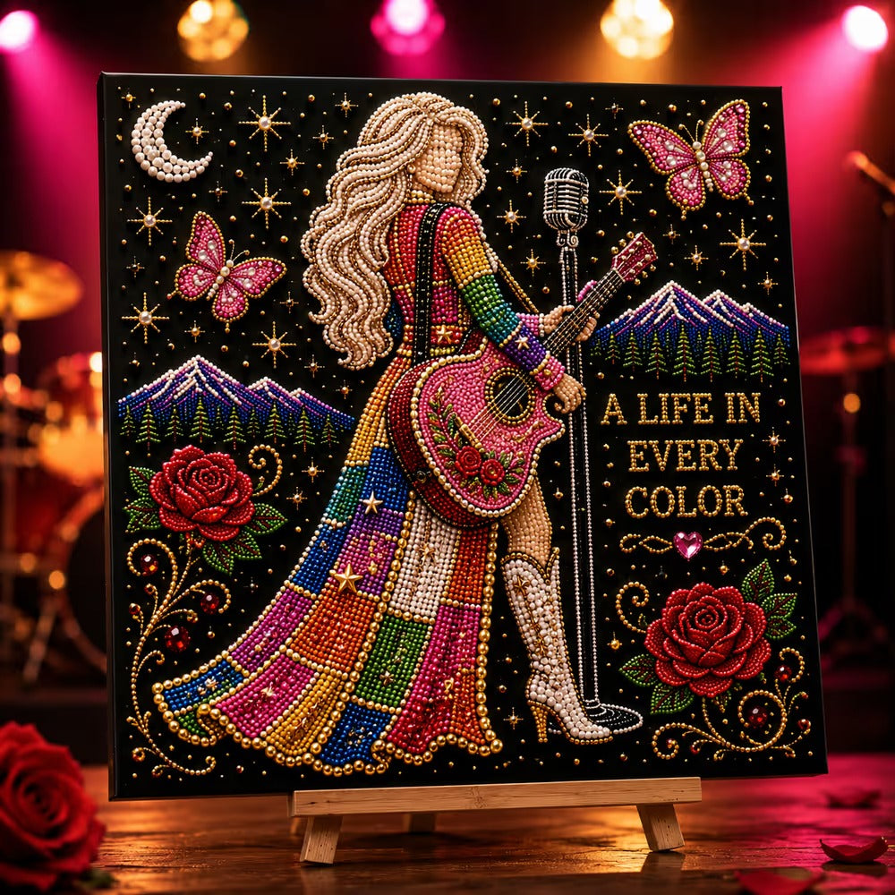 🎤 Premium 3D Pearl Dolly Country Music Tribute Art Kit | Luxury Flocked Canvas with Scratch-Resistant Non-Fading plastic Pearls & Faceted Drills DIY Keepsake Decor 💎✨
