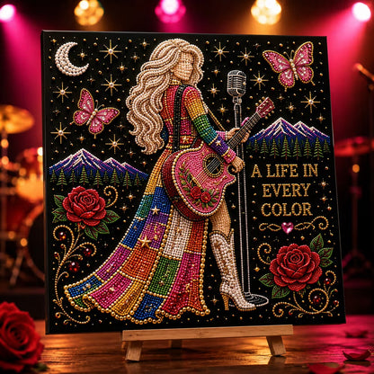 🎤 Premium 3D Pearl Dolly Country Music Tribute Art Kit | Luxury Flocked Canvas with Scratch-Resistant Non-Fading plastic Pearls & Faceted Drills DIY Keepsake Decor 💎✨
