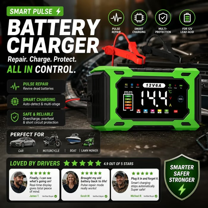 🔋 12V 6A Smart Car Battery Charger – Pulse Repair & Auto Maintenance | 50% OFF