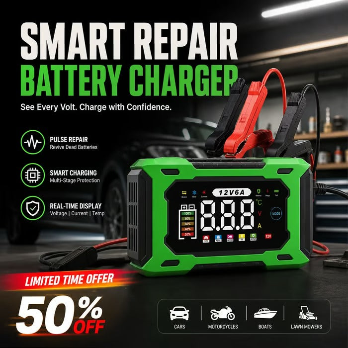 🔋 12V 6A Smart Car Battery Charger – Pulse Repair & Auto Maintenance | 50% OFF