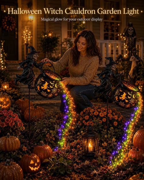 Halloween Witch Cauldron Garden Light
