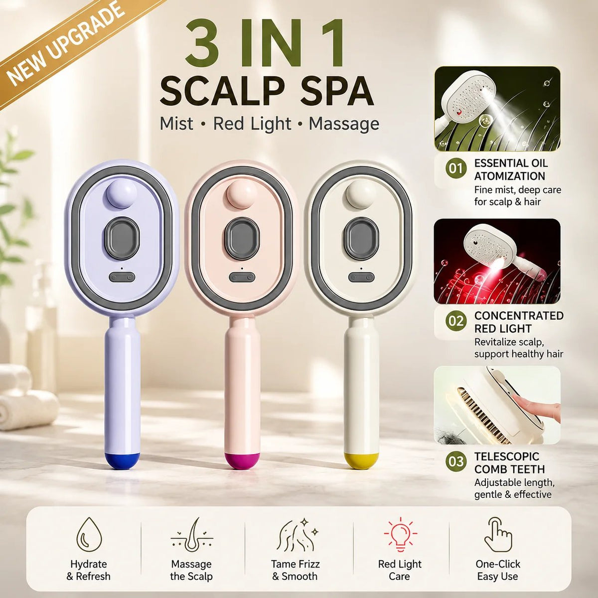 3-in-1 Mist Spray Scalp Massage Comb