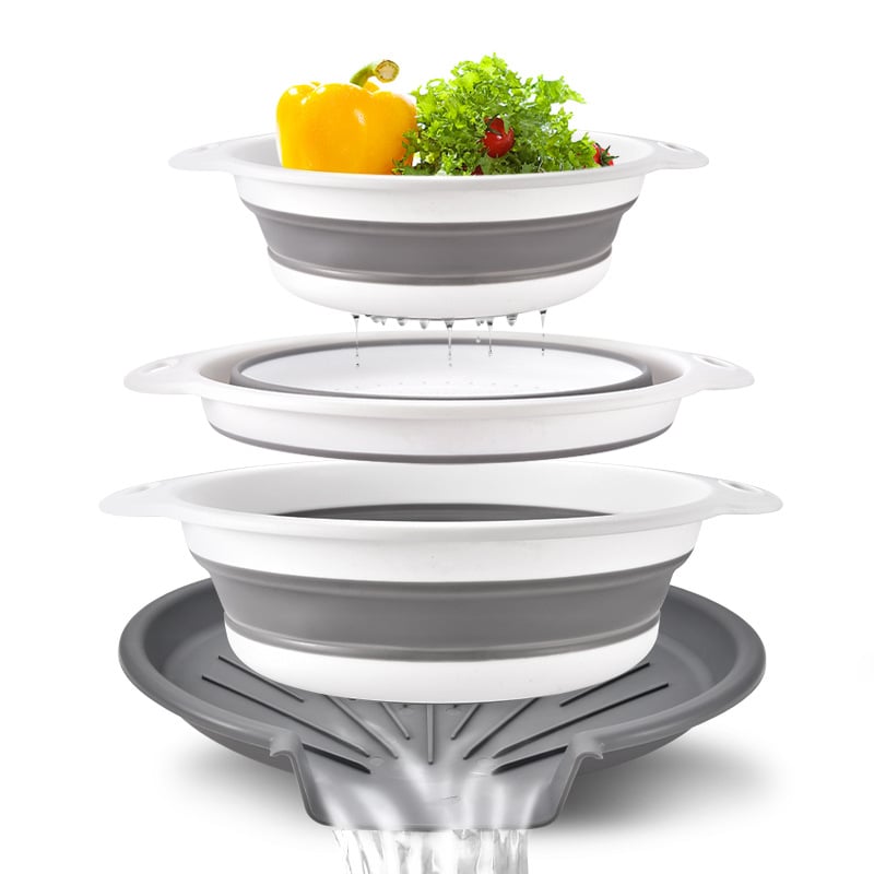 💧 3-Piece Collapsible Colander Set with Self-Draining Base – 3QT, 4QT & 5QT Space-Saving Kitchen Strainers