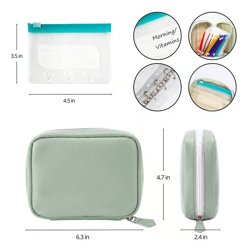 💊 14-Day Travel Pill Organizer Pouch – Reusable Writable Zip Sleeve Binder