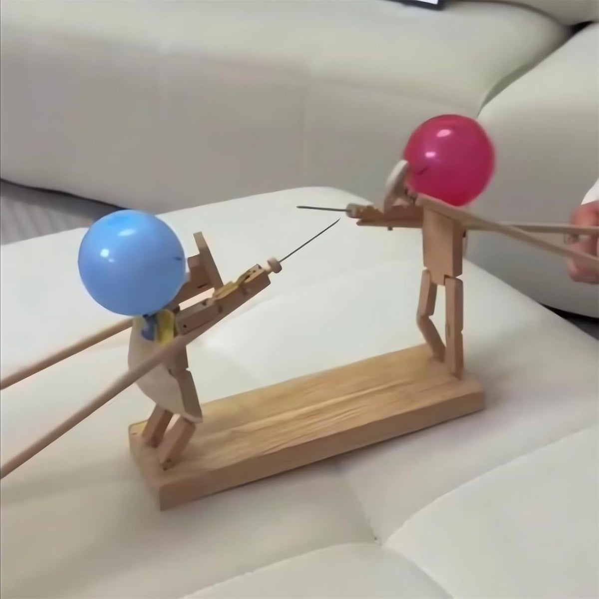 Handmade wooden fencing puppets game cover
