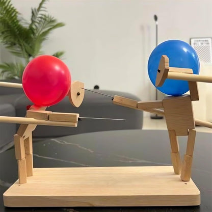 Handcrafted wooden fighters with swords
