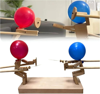 Two-player wooden balloon duel game