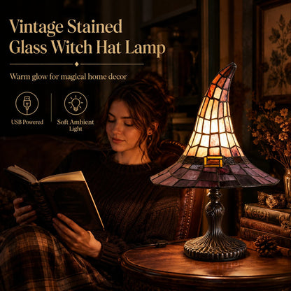 Vintage Stained Glass Witch Hat Lamp