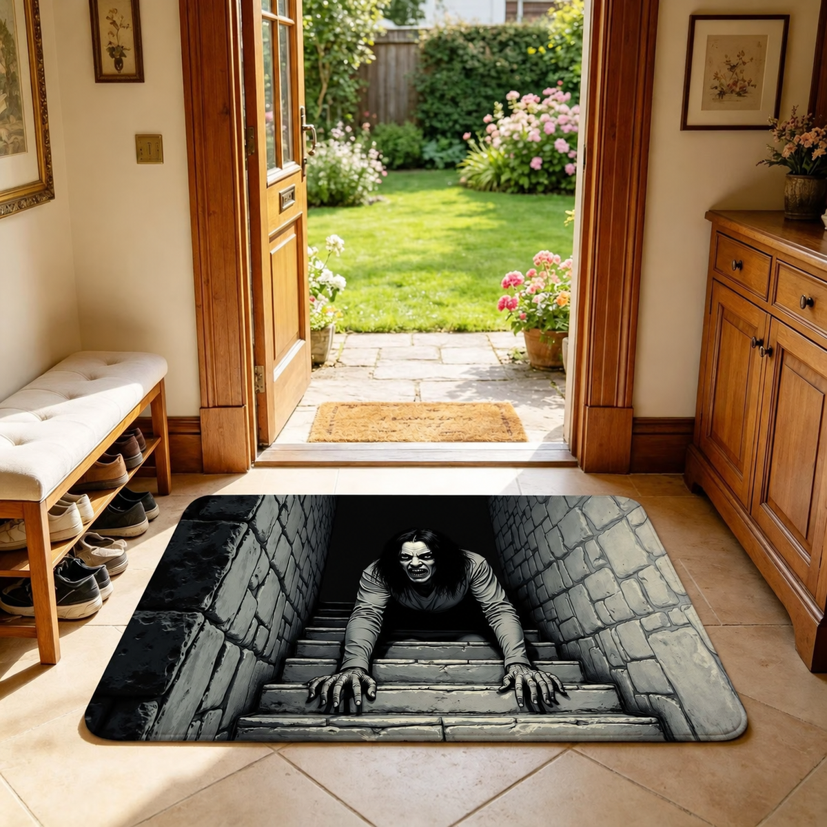 💀 3D Skull Trap Door Illusion Mat – Spooky Halloween Entrance Decor