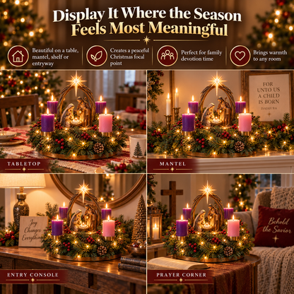 🔥  New Arrival — 30K+ Sold！👼Lighted Nativity Advent Wreath – A Sacred 4-Week Christmas Tradition🕯️