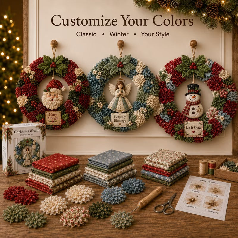 🎄 LAST DAY 50% OFF ✨ Make A Christmas Wreath You'll Be Proud To Display ❤ 3D Fabric Poke DIY Kit With Tutorial & Guide Included