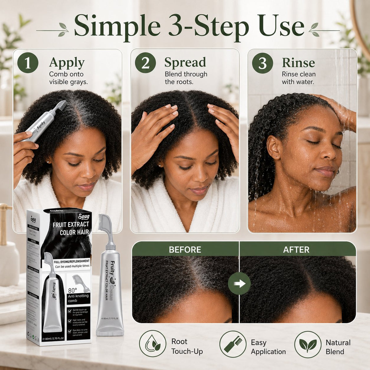 Hair Dye Comb for Fast Root Touch-Ups. Plant-Based. Scalp-Friendly