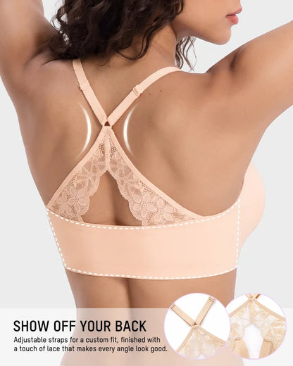 Magnetic Front-Closure Lace Racerback Bra