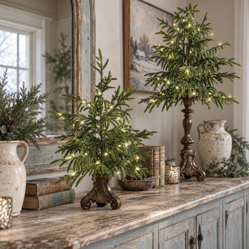 🎄🌲 Vintage Norfolk Pines with Warm White Lighting